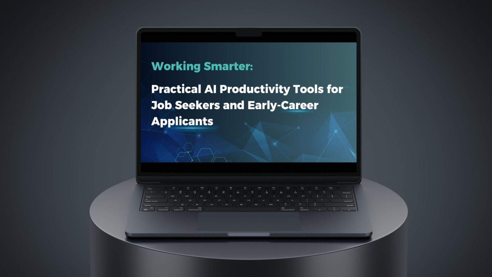 Laptop displaying the Practical AI Productivity Tools course title for job seekers and early-career applicants
