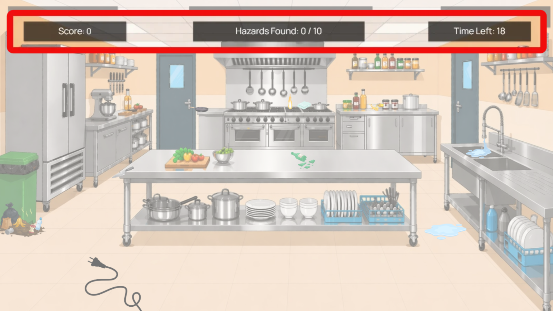 Kitchen Hazard Game countdown timer and immediate feedback screen