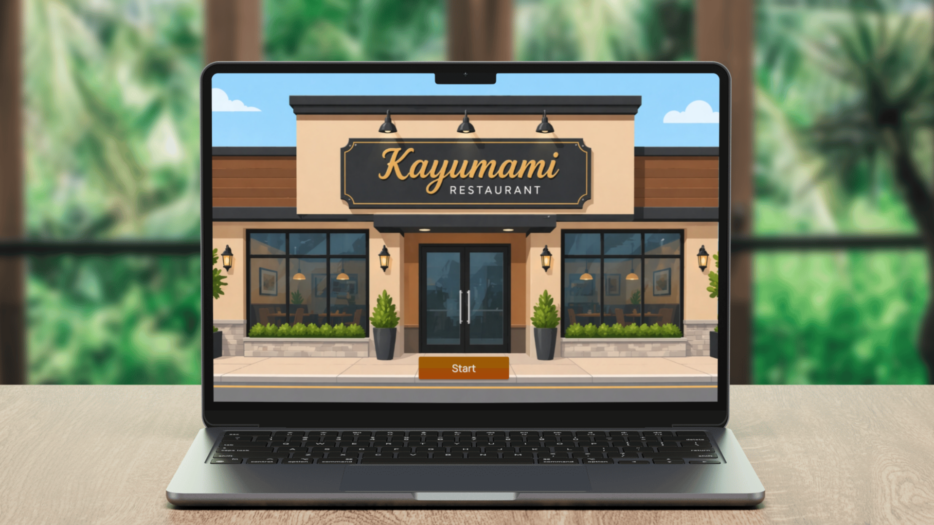 Laptop displaying the Kitchen Hazard Game at Kayumami Restaurant