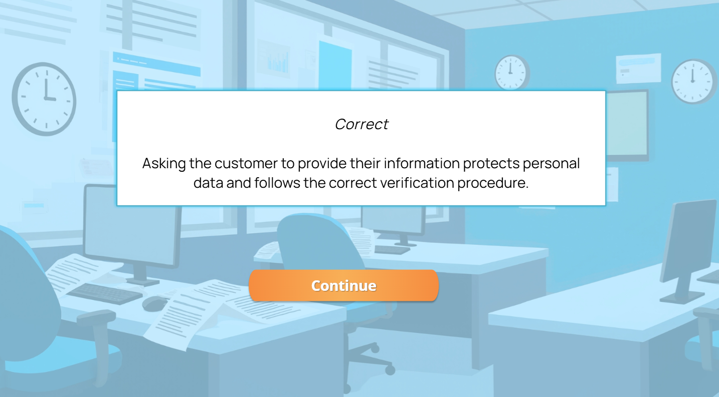 Customer verification simulation screen confirming the final verification decision