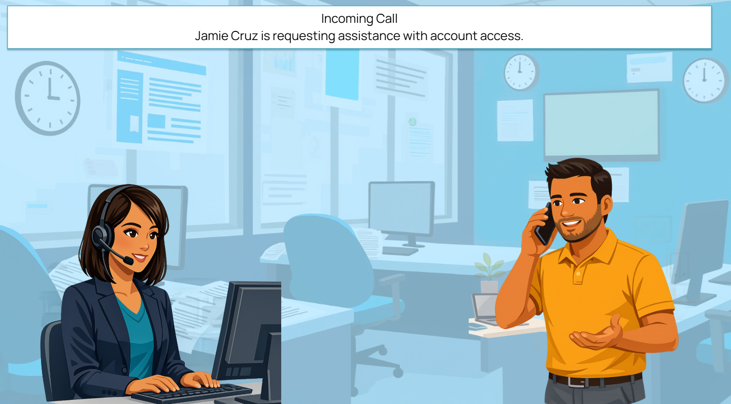Customer verification simulation screen for the initial identity check