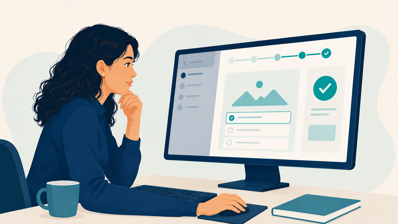 Online learner navigating a clear course interface with timely feedback